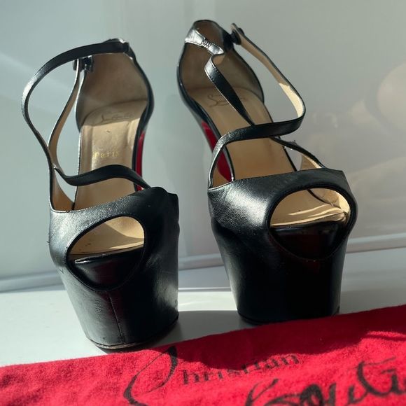 Christian Louboutin Ultra High Platform Strappy Black Leather Heels 40 - Picture 7 of 13